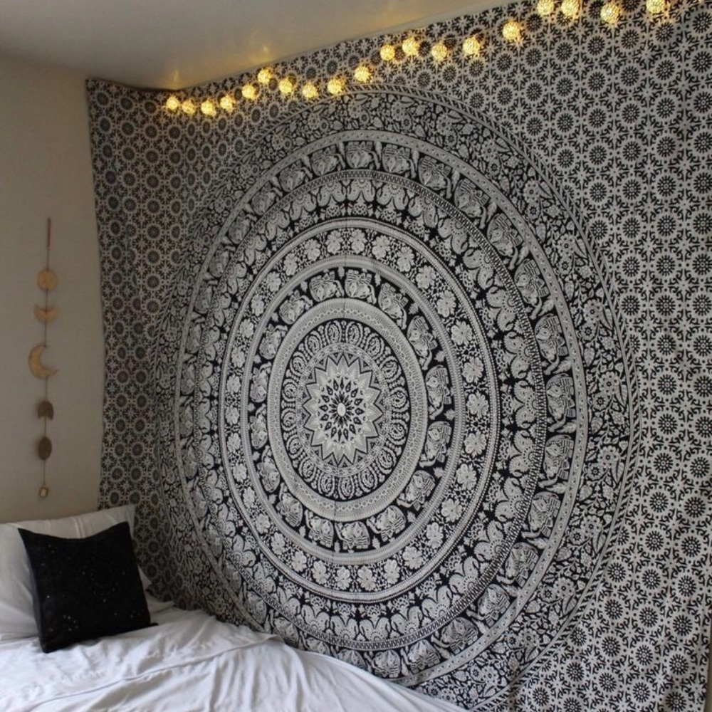 black and white bohemian mandala tapestry